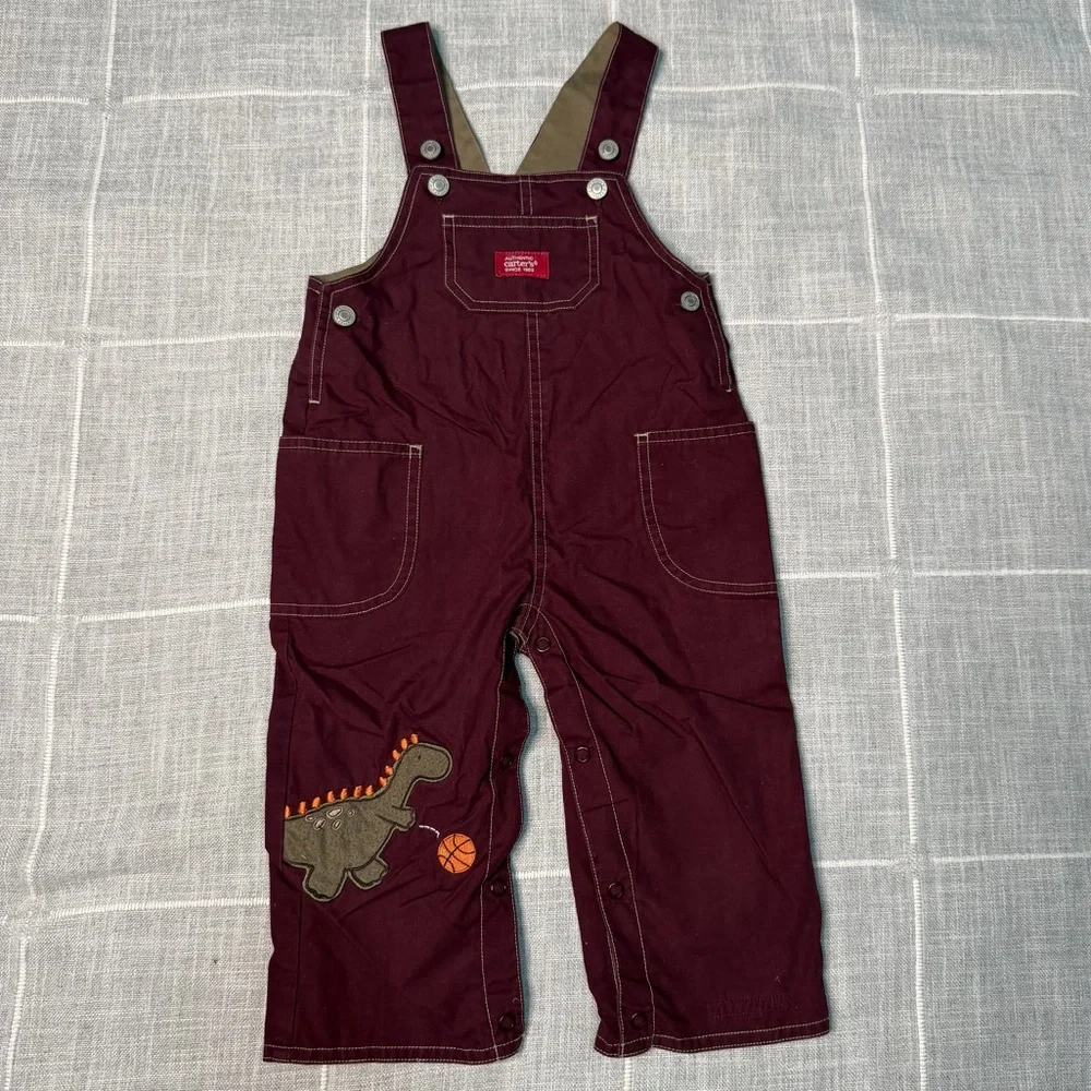Carter's Y2K Dinosaur Basketball Overalls 12-18 Months Maroon - Picture 1 of 10